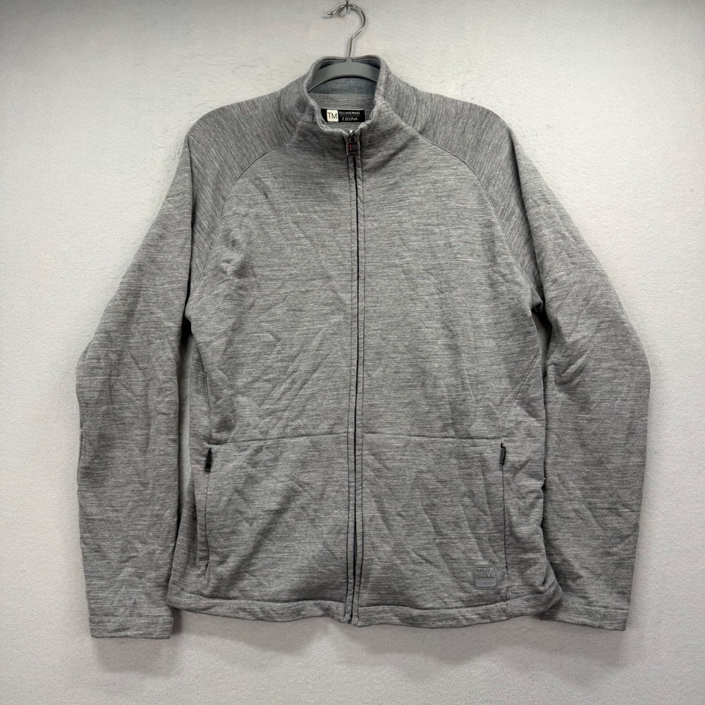 Z Zegna Techmerino Jacket Mens L Grey‎ Full Zip Wool Blend Performance Sweater
